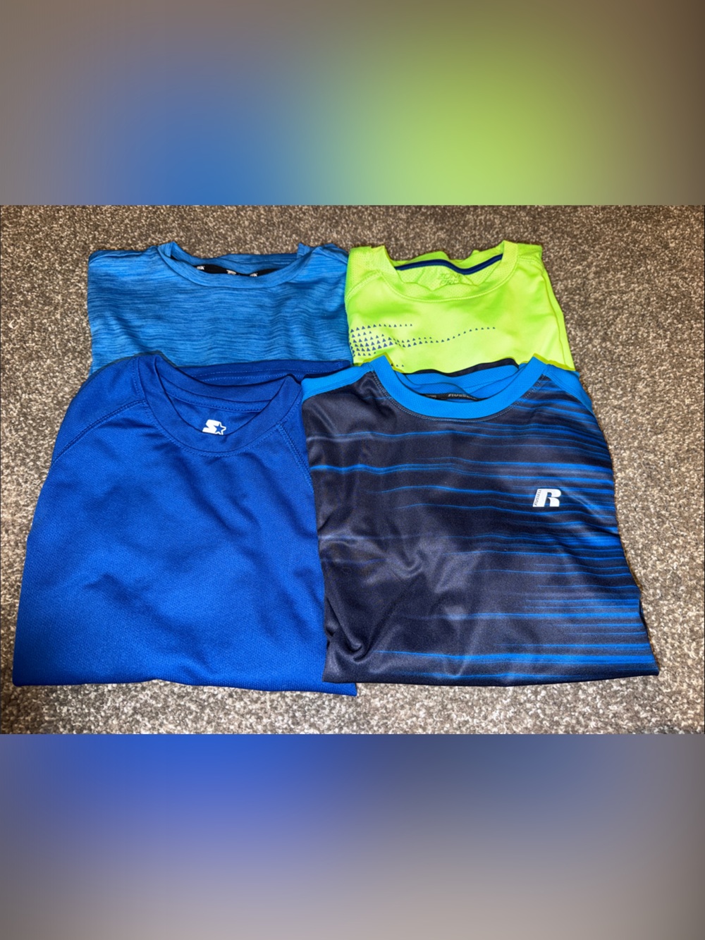 Boys Active Short Sleeve Tees - Neon Green & Blue size L